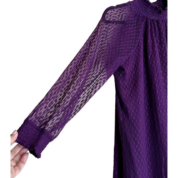 Nina Leonard Chiffon Kjole Trapeze Shift Dress Women Large Purple Lace Coquette - Picture 13 of 16